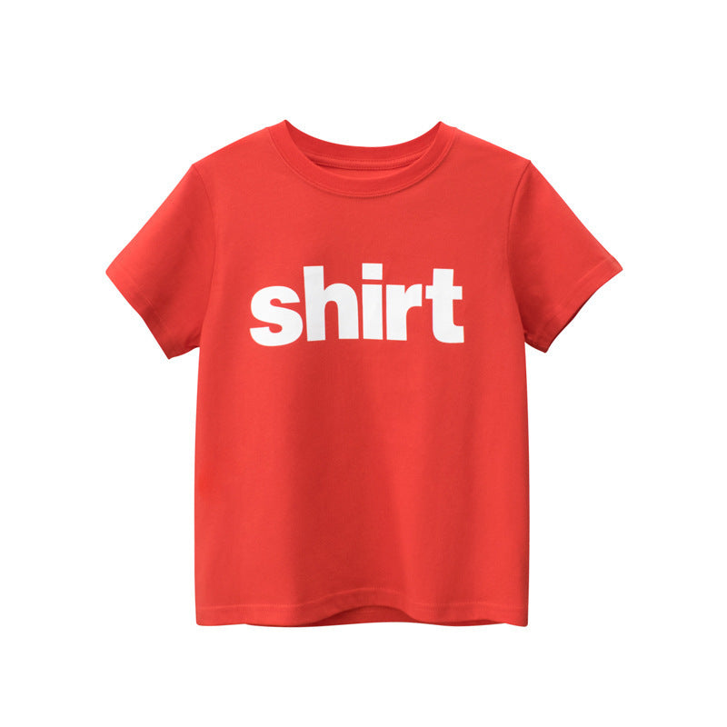 Kids Basic Round Neck Short Sleeve Letter Pattern T-shirt