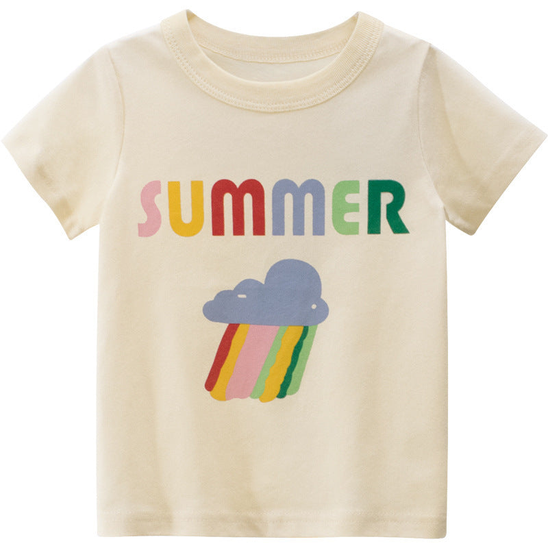 Kids Toddler Girls Fashion Alphabet Summer Print Crew Neck Short Sleeve Top