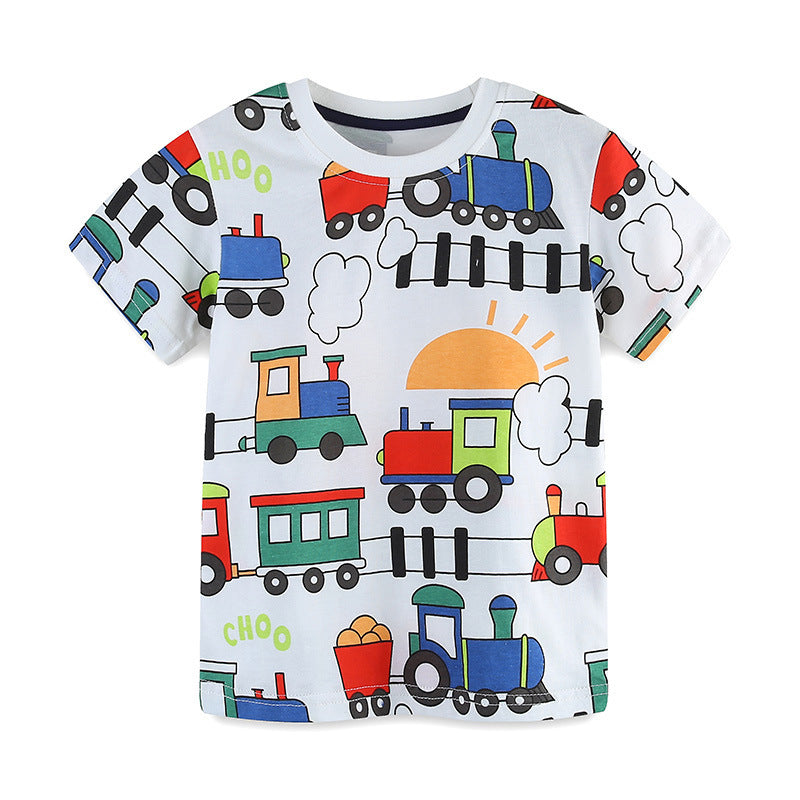 Kids Toddler Boys Casual Cartoon Print Short Sleeve Round Neck T-Shirt