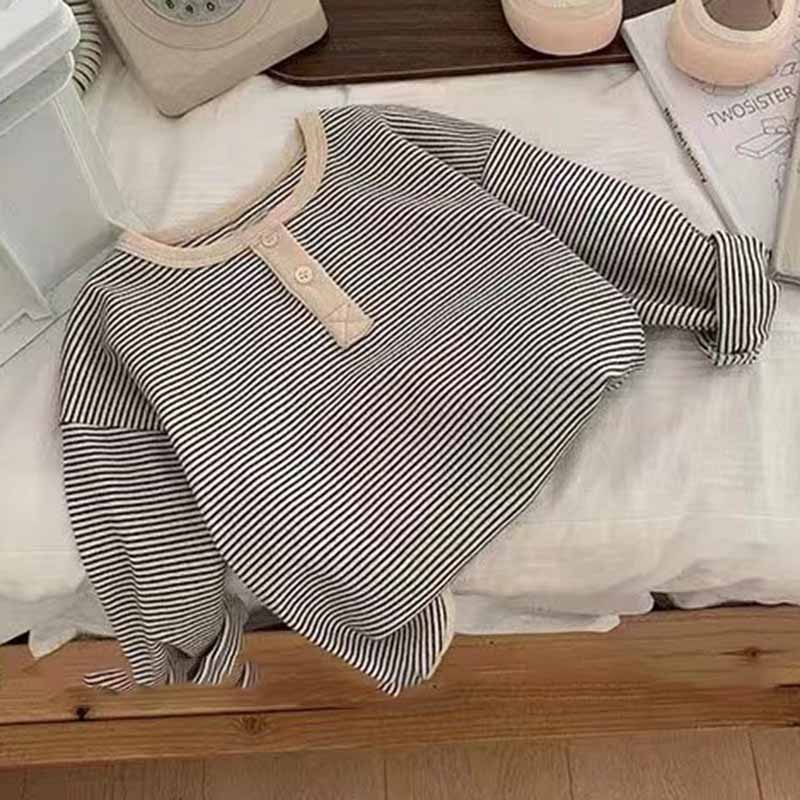 Kids Toddler Big Boys Spring Fashion Casual Stripe Long Sleeve Round Neck T-Shirt