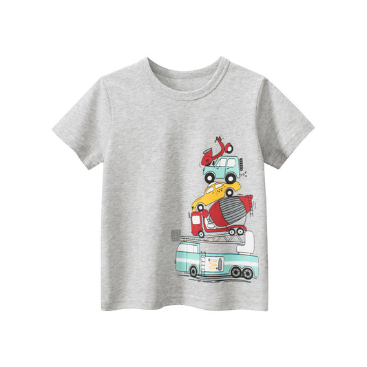 Boy'S Casual Cartoon Car Printed Short Sleeve T-Shirt