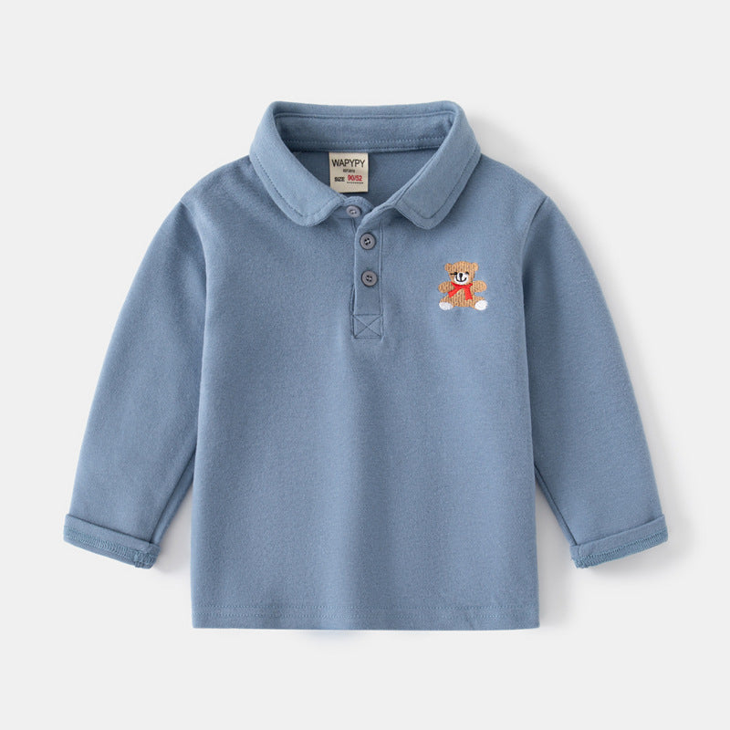 Children Kids Toddlers Boys Long-Sleeved Polo Lapel Shirt