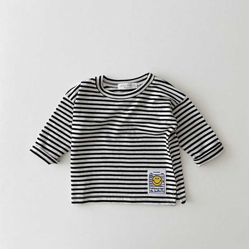 Kids Baby Boys Girls Casual Cute Stripe Smiley Long Sleeve Round Neck T-Shirt