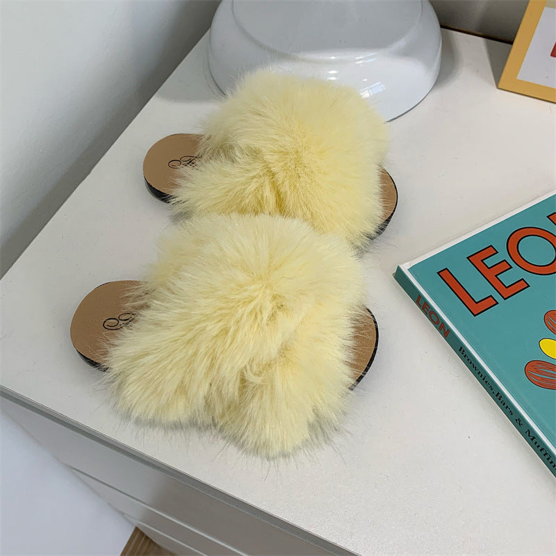 Kids Fashion Warm Non-Slip Soft Bottom Cross Strap Wool Slippers