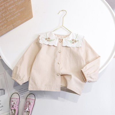 Kids Toddler Girls Fashion Spring Autumn Embroidered Long Sleeve Shirt