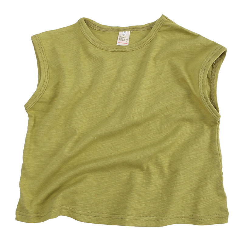 Kids Basic Solid Color Round Neck Sleeveless Loose T-shirt
