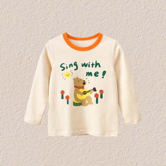 Kids Toddler Big Girls Spring Autumn Casual Versatile Letters Cartoon Bear Print Long Sleeve Round Neck T-Shirt