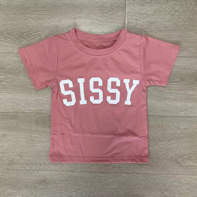 Kids Casual Round Neck Letter Print Pullover Short-Sleeved Top
