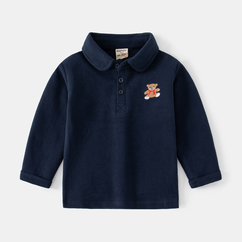 Children Kids Toddlers Boys Long-Sleeved Polo Lapel Shirt