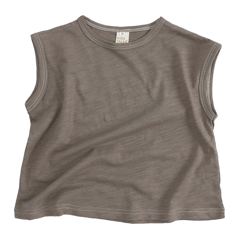 Kids Basic Solid Color Round Neck Sleeveless Loose T-shirt