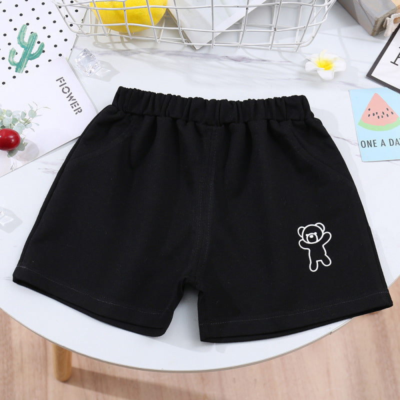 Kids Casual Simple Solid Color Bear Pattern Elastic Waist Shorts