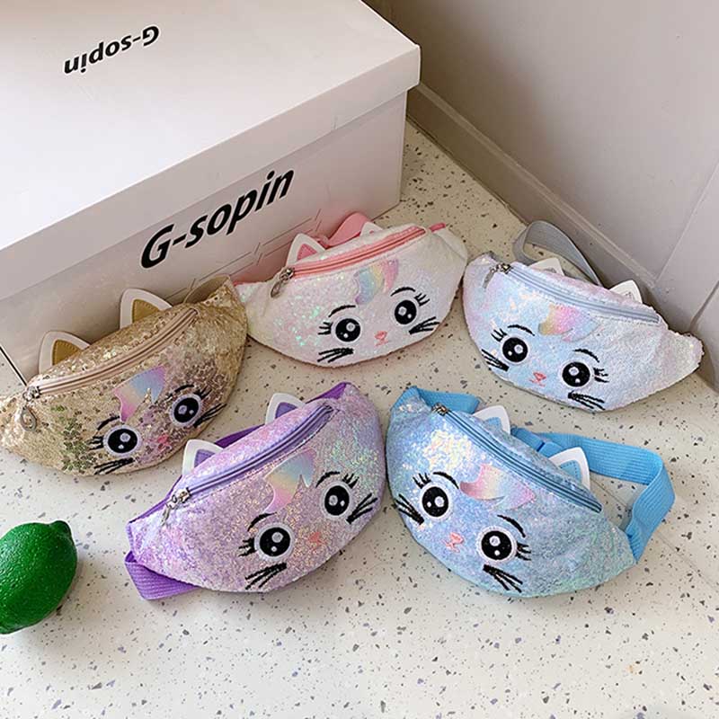 Kids Casual Cute Cartoon Sequins Waist Chest Bag