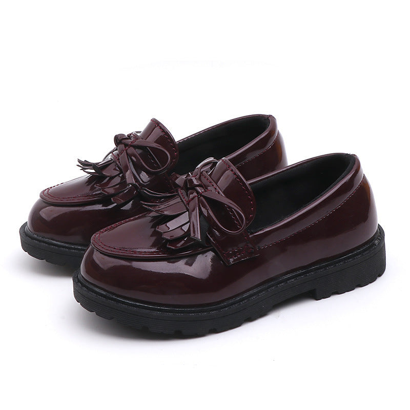 Kids Girls Fashion Casual British Style Pointed-Toe Slip On PU Leather Shots