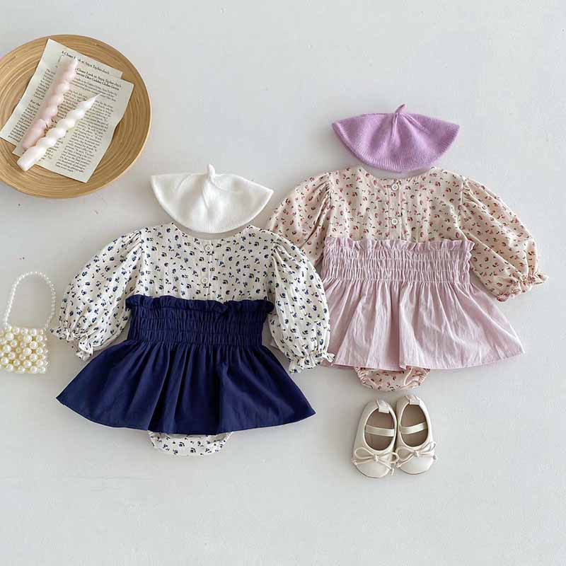 Kids Baby Girls Casual Cute Tiny Flower Print Long Sleeve Romper