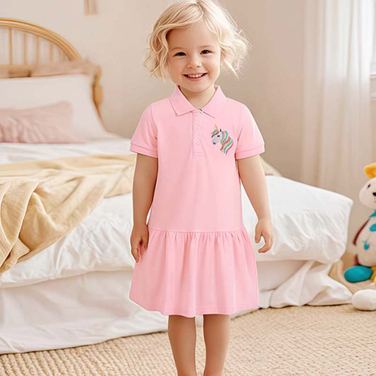 Kids Toddler Girls Casual Cute Short Sleeve Lapel Dress