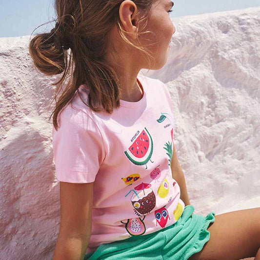 Kids Toddler Girls Casual Cute Fruit Print Short Sleeve Round Neck T-Shirt