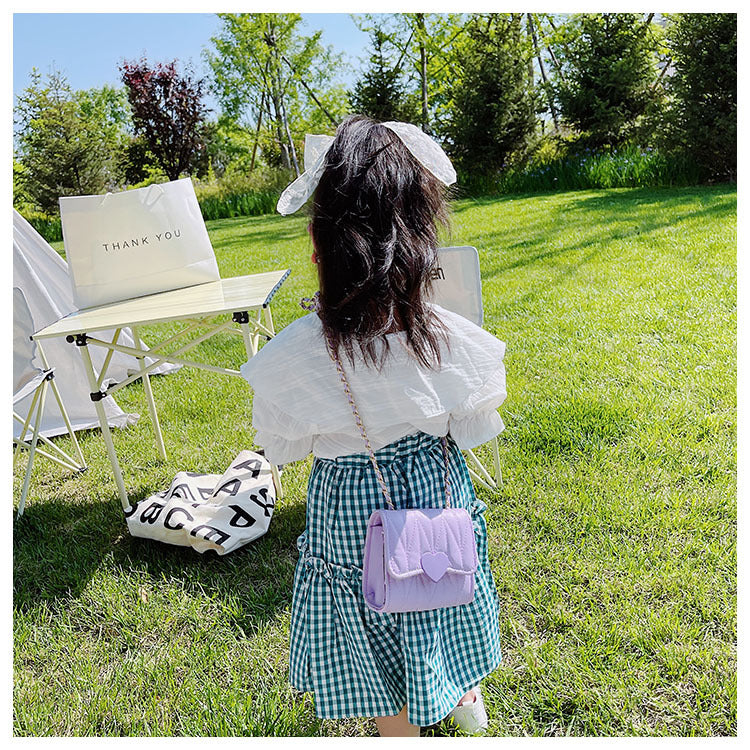 Kids Fashion Chic Quilted Heart Crossbody Bag