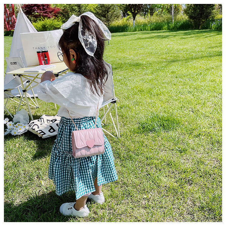 Kids Fashion Chic Quilted Heart Crossbody Bag